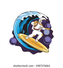 cartoon surf astronaut logo. vector illustration