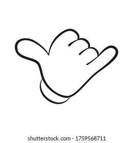 Cartoon Surf Shaka Hand Gesture. Vector Illustration.