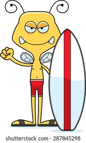 A cartoon surfer bee looking angry.