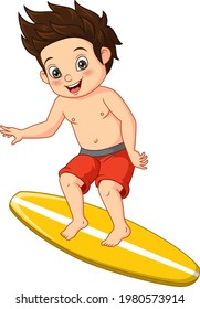 Cartoon surfer boy riding surfboard