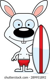 A cartoon surfer bunny smiling.