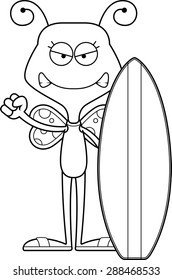 A cartoon surfer butterfly looking angry.
