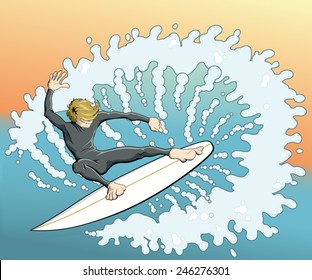 Cartoon Surfer doing a cutback