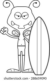 A cartoon surfer fly looking angry.