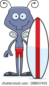 A cartoon surfer fly smiling.