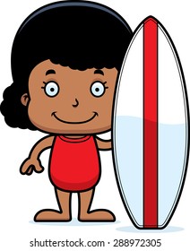 A cartoon surfer girl smiling.