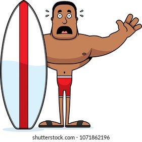 A cartoon surfer looking scared.