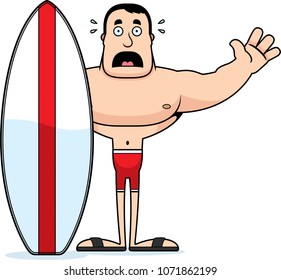 A cartoon surfer looking scared.