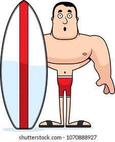 A cartoon surfer looking surprised.