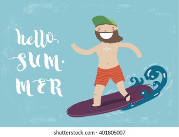 Cartoon surfer man with beard design