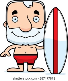 A cartoon surfer man smiling.