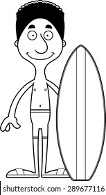 A cartoon surfer man smiling.