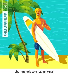 Cartoon surfer on the beach