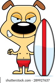 A cartoon surfer puppy looking angry.
