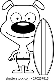 A cartoon surfer puppy smiling.
