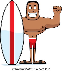 A cartoon surfer smiling.