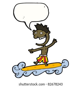cartoon surfer with speech bubble