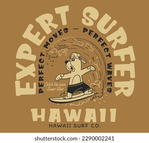 cartoon of a surfing bear for t shirt printing