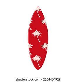 Cartoon surfing board with summer design. Summer sport leisure activity, holiday equipment. Flat vector illustration