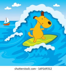 Cartoon Surfing Dog
