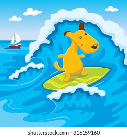 Cartoon Surfing Dog