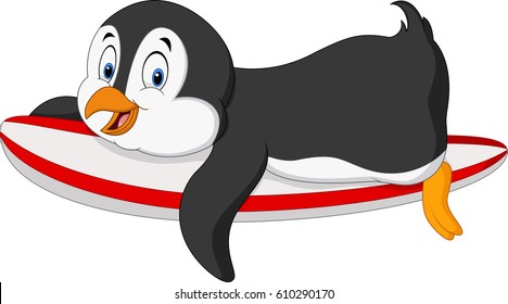 Cartoon surfing penguin