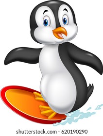 Cartoon surfing penguin