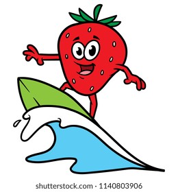 Cartoon Surfing Strawberry Character