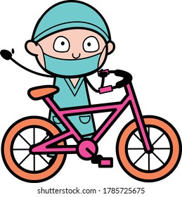 Cartoon Surgeon with Bicycle Design Illustration