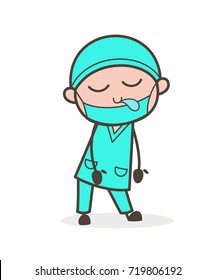 Cartoon Surgeon Doctor Sleepy Face Vector Illustration