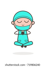 Cartoon Surgeon Doing Yoga Vector Illustration