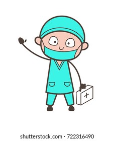 Cartoon Surgeon with Medical Equipment Box Vector