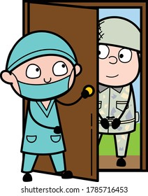 Cartoon Surgeon opening Door Illustration