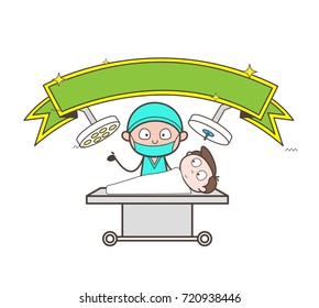 Cartoon Surgeon and Patient in Operation Theater Vector Illustration