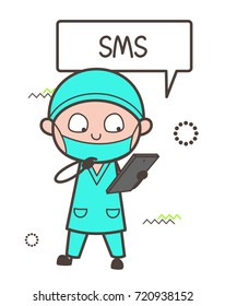 Cartoon Surgeon Reading Messages Vector Illustration