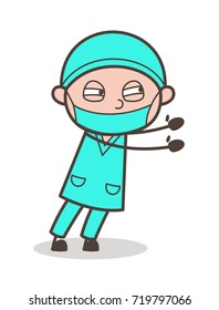 Cartoon Surgeon Showing Both Hands Vector Pose