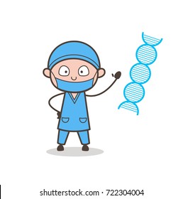 Cartoon Surgeon Showing DNA Report in Meeting Vector Illustration