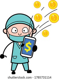 Cartoon Surgeon showing Mobile Money