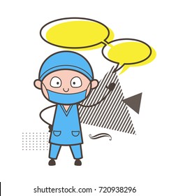 Cartoon Surgeon with Speech Bubbles Vector Illustration