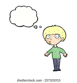 caricatura sorprendida niño con burbuja de pensamiento