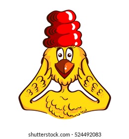 Cartoon surprised chicken face with open beak isolated on white. Vector illustration