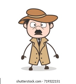Cartoon Surprised Detective Face Expression Vector Illustration