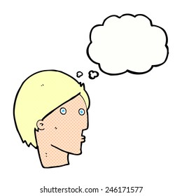 Cartoon überrascht Gesicht mit Gedankenblase