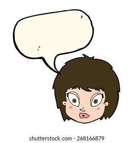 cartoon surprised female face with speech bubble