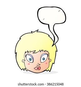 cartoon surprised female face with speech bubble
