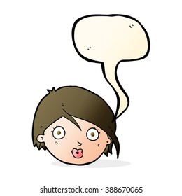 cartoon surprised female face with speech bubble
