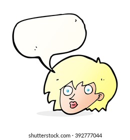 cartoon surprised female face with speech bubble
