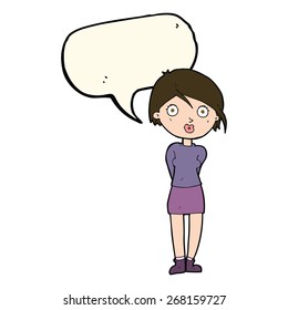 caricatura sorprendida muchacha con burbuja de habla