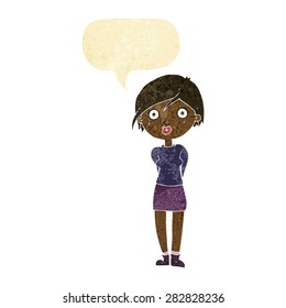 cartoon surprised girl with speech bubble