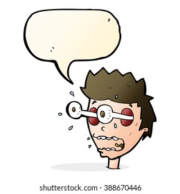 cartoon surprised man with eyes popping out with speech bubble